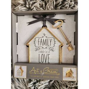 NIB Art a Gram decoration. Message reads "Family, a whole lot of love." Shaped l